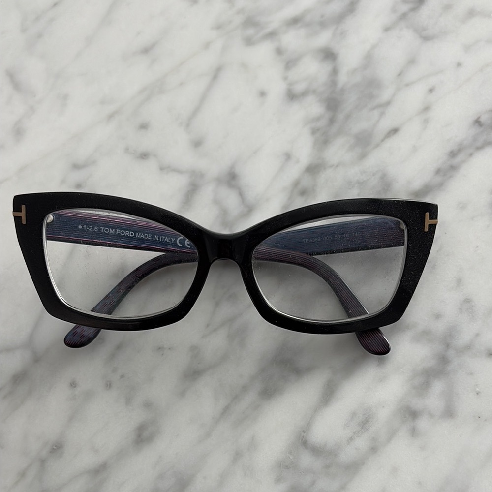 Tom Ford Black Cat-Eye Glasses with Gold Accents
